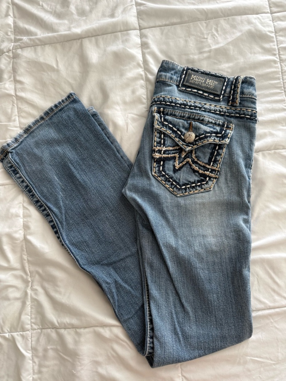 Miss Me Medium Blue Boot Cut Jeans with Embroidered Pockets